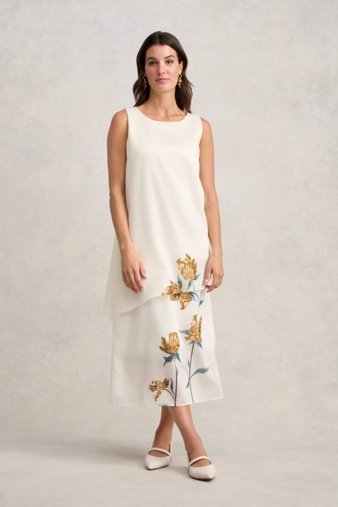 Sheer Layer Dress - Lone Stem Print