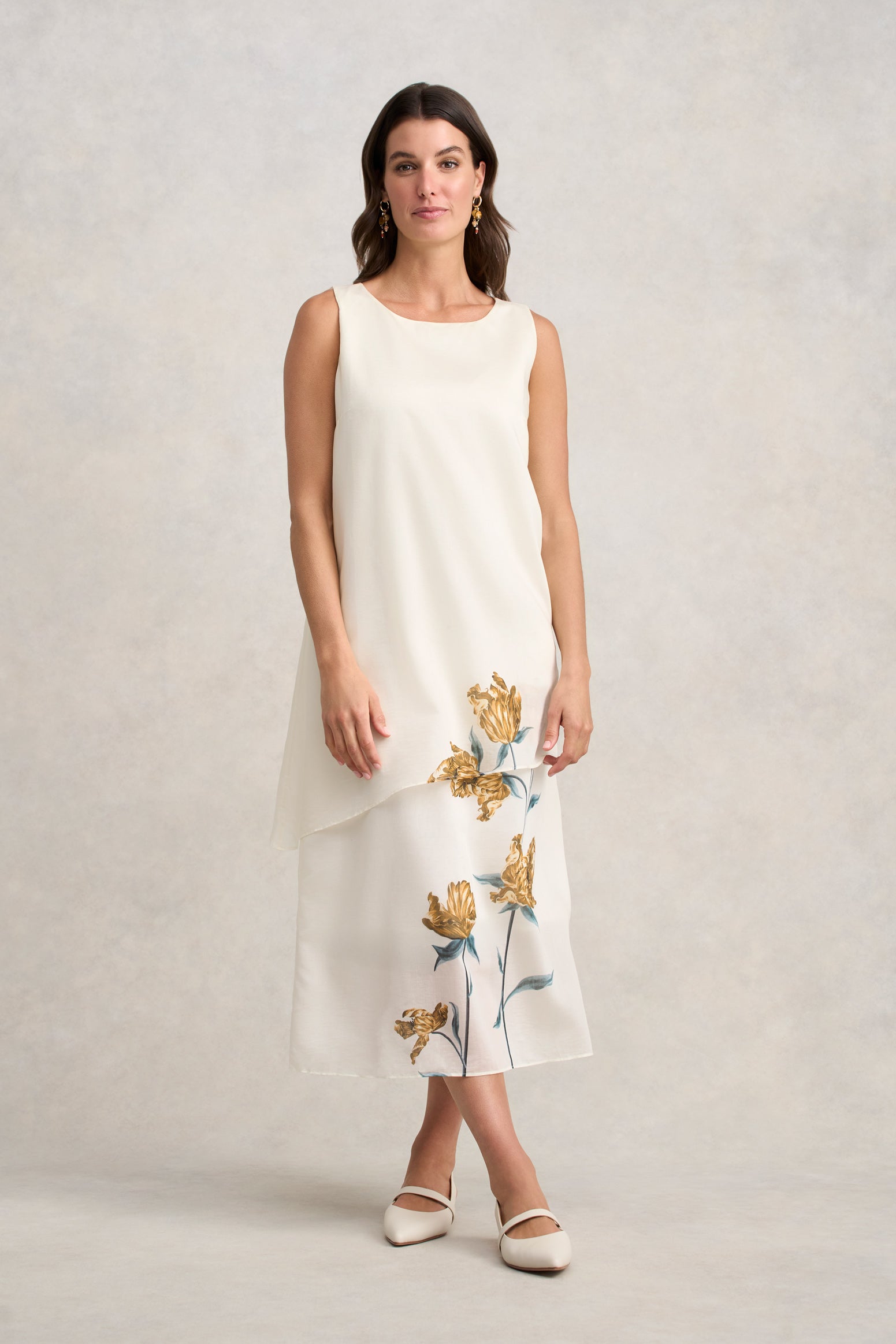 Sheer Layer Dress - Lone Stem Print
